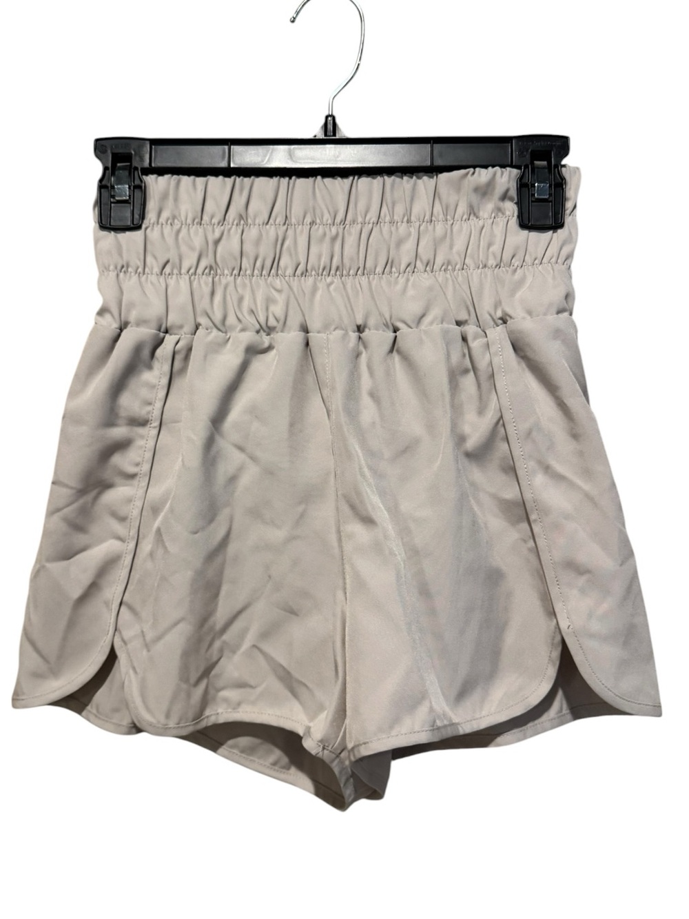 High-Waist Light Beige Athletic Shorts with‎ Elastic Waistband
